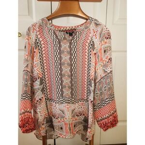 Nic + Zoe Summer Solstice Sheer Long Sleeve Blouse Sz M